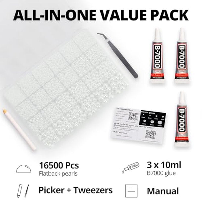 16500 Pcs Flat Back White Pearls Beads for Crafting - Mixed Sizes