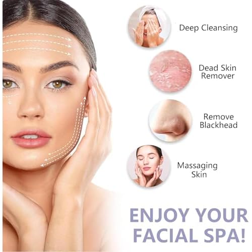6-in-1 Facial Cleansing Brush Electric Face Scrubber ? 3-Speed Waterproof Spin Brush with 6 Replacement Heads, Rechargeable Deep Pore Cleanser for Dry, Oily & Sensitive Skin (Purple)