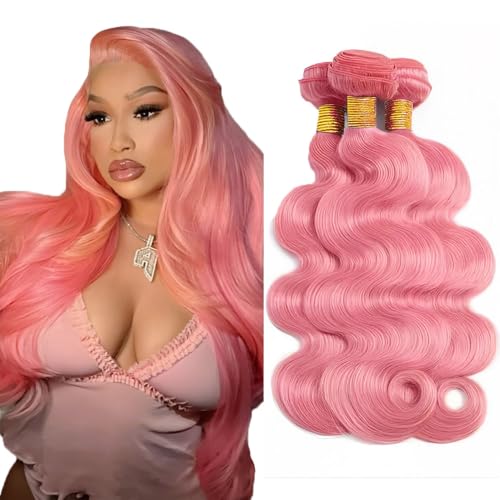 Pink Body Wave Human Hair Bundles 16-20 Inch 150G