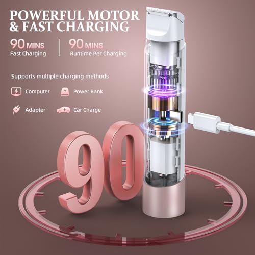 Bikini Trimmer for Women, Dual Head Face Shaver Body Hair Trimmmer, IPX7 Waterproof Womens Electric Razor for Legs, Rose Gold