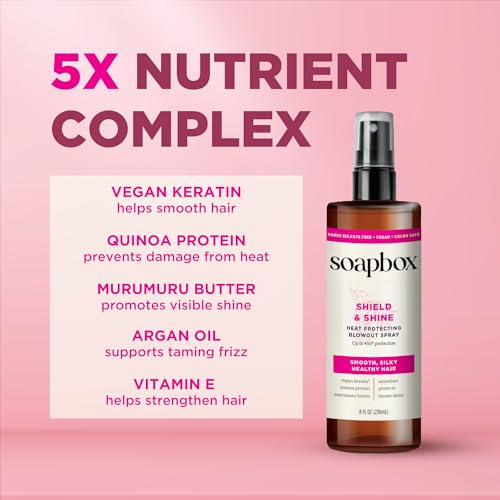 Soapbox Heat Protectant Spray, 8oz - Strengthening Hair Care, 3-in-1 Heat Protection, Shine Boosting, Anti Frizz Hair Spray, Vegan, Silicone Free, Sulfate Free, Color Safe