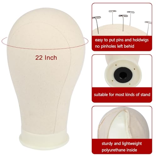 22 Inch White Canvas Wig Head Mannequin for Hair Extension Styling & Display