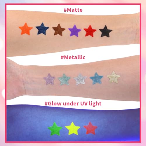 Temporary Tattoo Markers - 15 Colors with Neon Glow & 50 Stencils