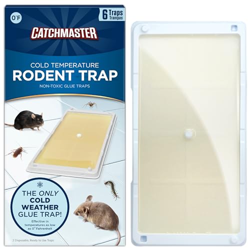 Catchmaster Cold Weather Glue Traps 6PK Mouse Traps Indoor for Home, Pest Control Adhesive Tray, Catch Bugs, Crickets, Spiders, Rats & Rodents, Pet Safe Pre-Baited Glue Boards for House, Shed & Garage