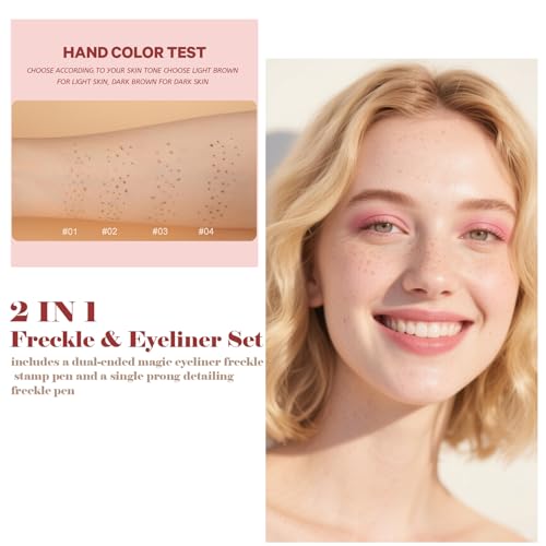 Faux Freckle Stamp with Eyeliner,Dual Ended Fake Freckle & Black Liquid Eyeliner 2 in 1,Long Lasting Quick Dry Fake Freckles Pen For Natural Lifelike Freckles Makeup (#1)