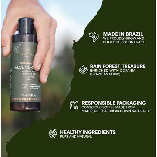 AHOALOE Pack of 3 Brazilian Aloe Vera Gel - Multipurpose Moisturizing Natural Gel with Copaiba, Castor Oil and Fresh Mint and Natural for Face, Skin and Hair - After Sun Care, Sunburn Relief 3x 8.4oz