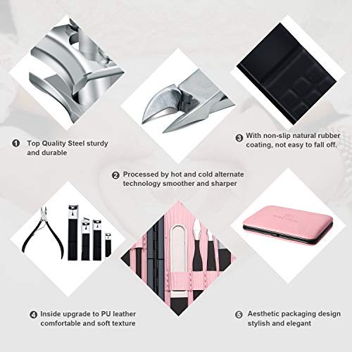 Keiby Citom 18-Piece Manicure Pedicure Set - Stainless Steel Grooming Kit with Pink Case