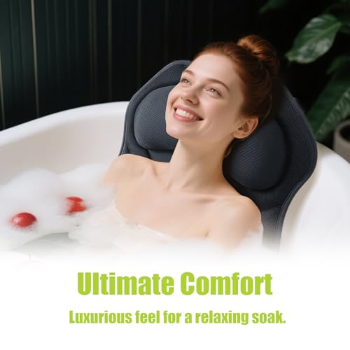Full Body Bath Pillow for Tub - Extra Long & Thick Tub Pillow with Head, Back & Lumbar Support, 168 Non-Slip Suction Cups, Soft 5D Mesh Spa Cushion, Fits All Tubs-Gift for Soaking(Gray)