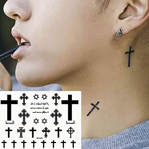 Black Cross Waterproof Temporary Tattoo Men and Women Scars Painted Small Cross Tattoos Sticker 5 Sheets 10x17CM