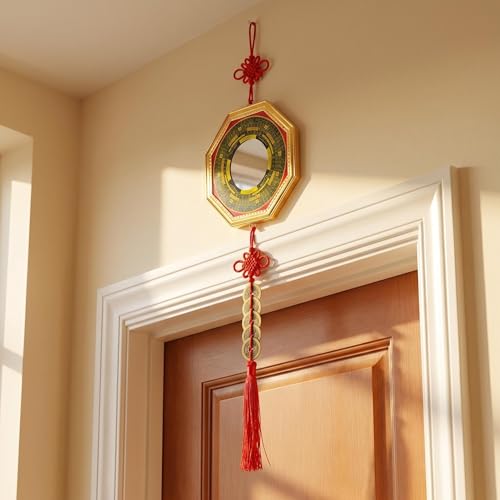 Feng Shui Bagua Mirror Set with Concave Mirror, Coins & Gourd