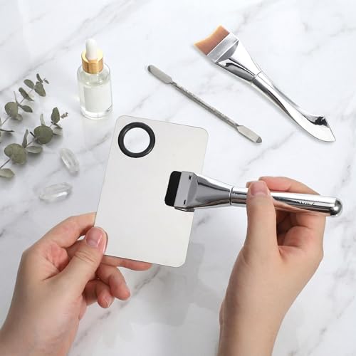LXUEJIE 4-Piece Makeup Mixing Palette Set with Spatula & Brushes - Stainless Steel Cosmetic Tools for Liquid & Cream Foundations