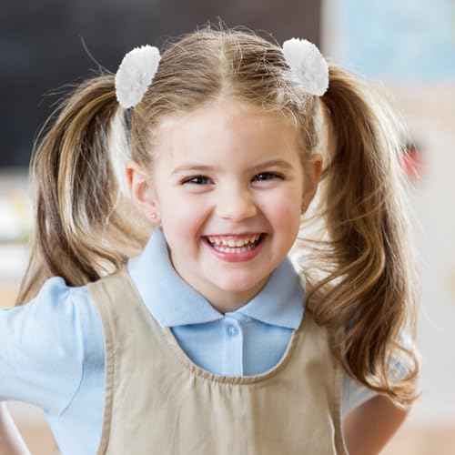 Lusofie 2Pcs White Pompom Hair Tie Furry Faux Rabbit Fur Fuzzy Scrunchies White Fuzzy Hair Ties Baby Hair Ties Ponytail Holders Pom Hair Accessories for Girl Women