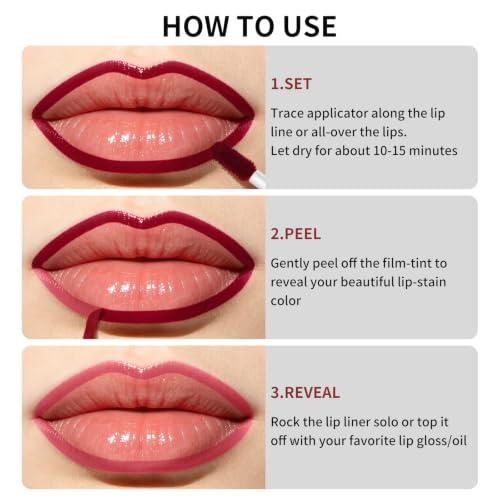 TENGLONG Sunset Coral Peel Off Lip Stain & Lip Liner - Long Lasting Waterproof Lip Makeup