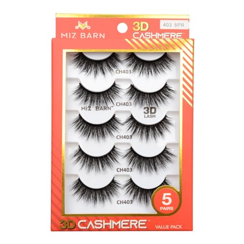 Miz Barn Products 3D Cashmere Crossed Dramatic Fluffy Wispy Handmade Reusable False Eyelashes Volume Soft Strip Lashes Multipack 5 Pairs Multi-layered Effect Eyelashes (CH403)