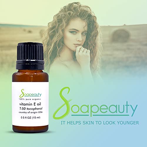 Soapeauty TOCOPHEROL T-50 Vitamin E Oil | 100% Pure and Natural | Skin, Face, Body, Nails, Scars, Dark Spots, Anti-aging, Repair | Multi-Purpose Moisturizer 0.5 fl oz