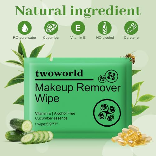 Travel Cucumber Scent Makeup Remover Wipes - Pack of 50 Individually Wrapped