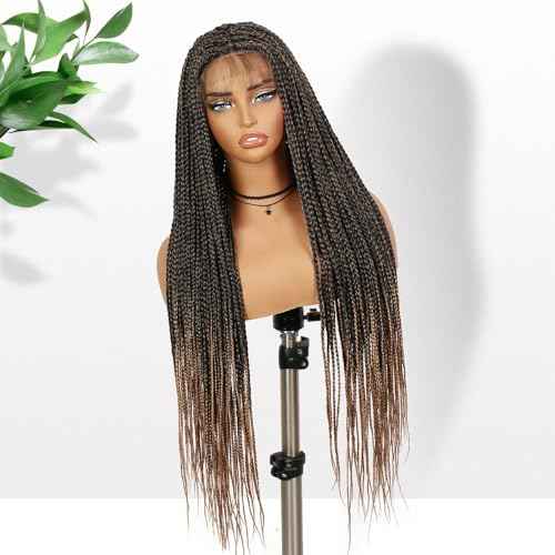 Ombre Box Braided Wig, Long Synthetic Hair, Black to Honey Blonde (Ombre Blonde)