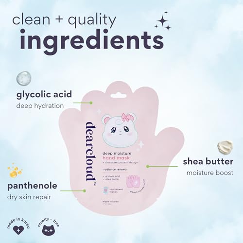 Dearcloud Peach Honeysuckle Hand Mask 3-Pack with Shea Butter & Glycolic Acid