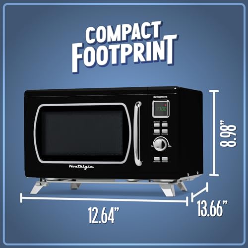 Nostalgia Retro Countertop Microwave Oven - Large 800-Watt - 0.9 cu ft - 12 Pre-Programmed Cooking Settings - Digital Clock - Kitchen Appliances - Metallic Red