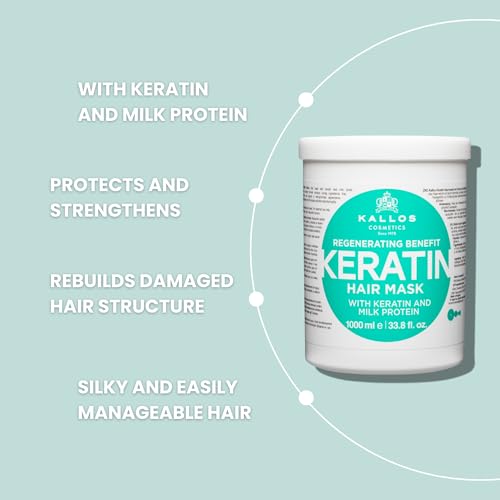 Kallos Keratin Hair Mask 33.8 fl oz - Deeply Nourishing Treatment for Damaged Hair