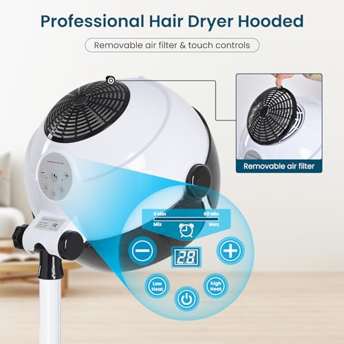 Professional Hooded Hair Dryer with Stand & Wheels