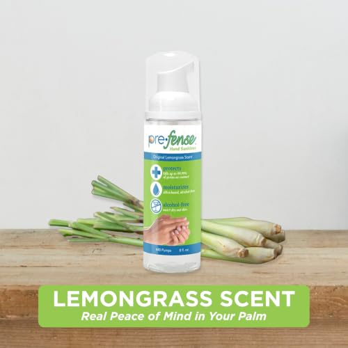 Prefense Alcohol-Free Foaming Hand Sanitizer 8 oz with 640 Pumps - Lemongrass Scent, Travel Size