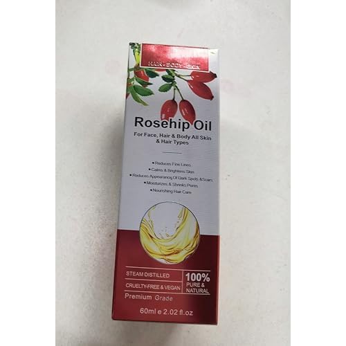 Rosehip Oil for Face, Rose Hip Oil Organic Rosehip Seed Oil 100% Pure Cold Pressed for Anti-Aging, Nourishing Hair Care, Face & Skin (2.02 Fl Oz)