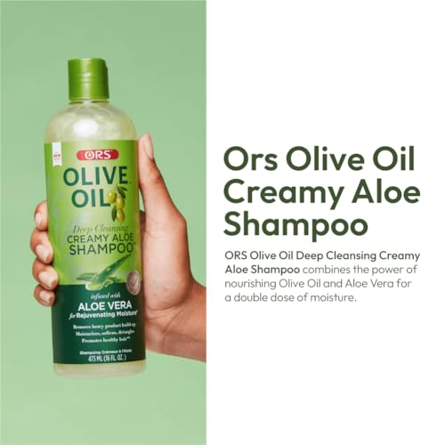 ORS Olive Oil Deep Cleansing Creamy Aloe Shampoo infused with Aloe Vera for Rejuvenating Moisture 16 Ounces (Pack of 3)