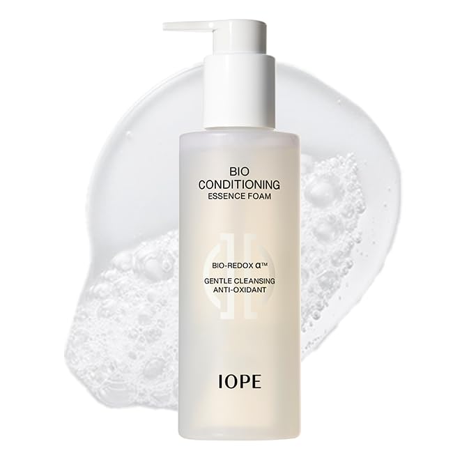 IOPE BIO Conditioning Essence Foam Facial Cleanser - Gentle Makeup Cleansing & Moisturizng for Sensitive Skin, Antioxidant, Daily exfoliation with PHA, Korean Face wash, 6.08 Fl Oz