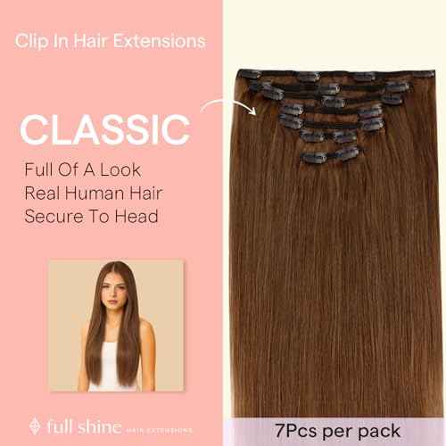 Full Shine Orange Clip in Hair Extensions Real Human Hair, Copper Extensions for Women Real Hair, 18 Inch Remy Double Weft Hair Extensions Clip ins for Thick Hair, 18inch 7 Pcs 120G
