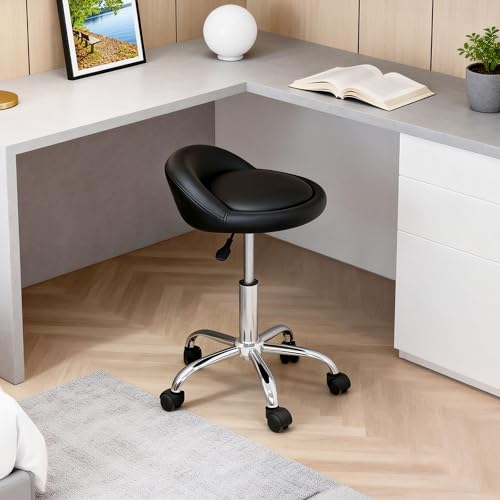 Adjustable Height Salon Stool with Backrest & Wheels