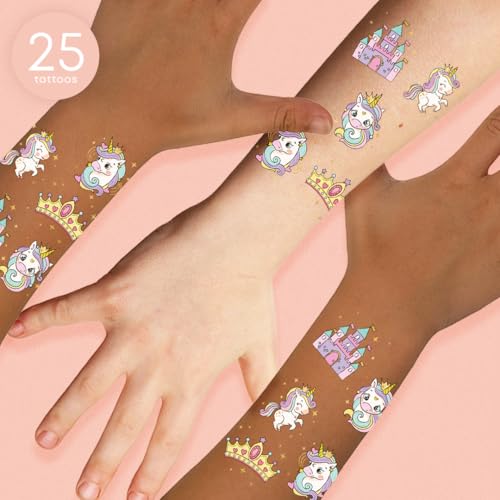 Unicorn Princess Temporary Tattoos - 25 Pack Metallic Flash Tats