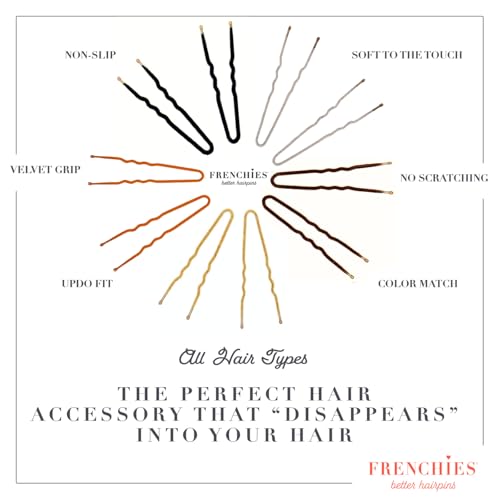 Frenchies Velvet Coated Bobby Pins, Non-Slip, 20 Count, Brown