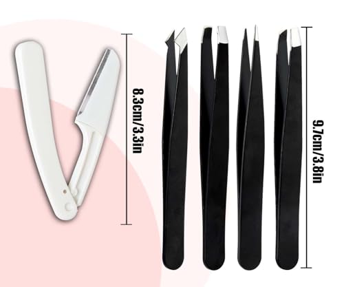 Tweezers for Women Facial Hair Eyebrow Kit - Black, Stainless Steel, Precise & Durable