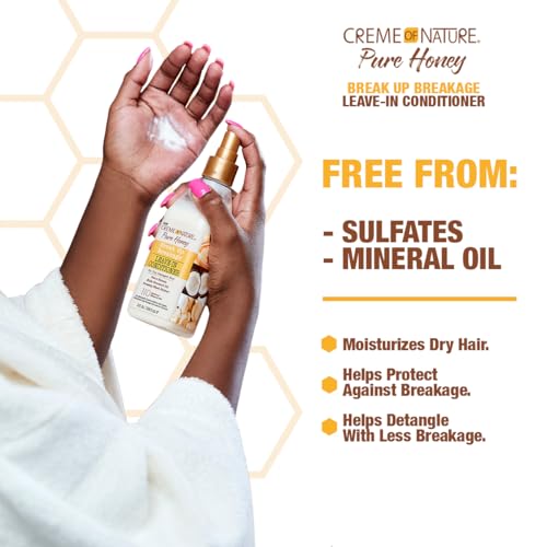 Creme Of Nature Leave In Conditioners With Honey, Coconut Oil And Shea Butter, Pure Honey Break Up Breakage 8 Oz And Knot Away Detangler 8 Oz