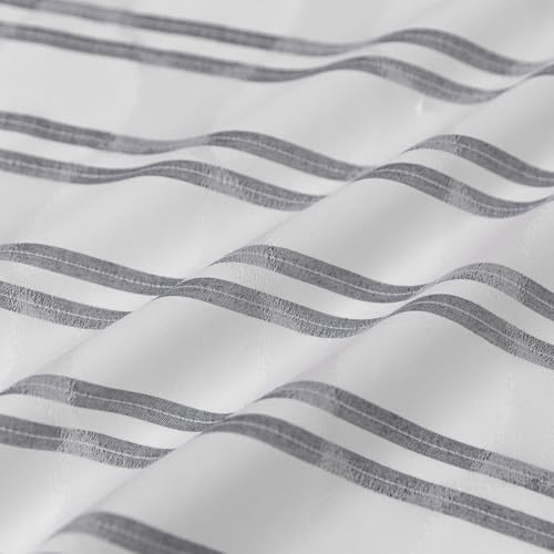 Amazon Basics Grey Striped Geometric Jacquard Fabric Shower Curtain 72" W x 74" L, Water-Repellent & Washable