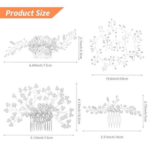 Gingbiss Wedding Hair Accessories Set for Bridal, Silver Pearl Rhinestone Hair Pins Wedding Hair Comb for Brides Bridesmaids Women Girls