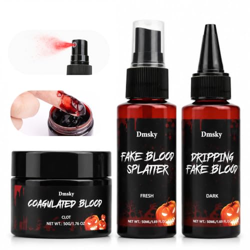 Halloween Fake Blood Makeup Kit - 3 Bottles SFX Spray & Dripping