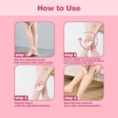 Crystal Hair Eraser for Women and Men, Reusable Crystal Hair Remover Painless Exfoliation Hair Removal Tool for Back Arms Legs (Pink)