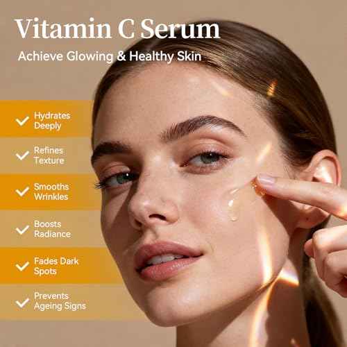 Vitamin C Facial Serum,Anti Aging & Wrinkle With Natural Vitamin C,Sodium Hyaluronate,Skin Brightening Face Serum for Dark Spots, Fine Lines & Wrinkles,All Type Skin Care 30ml/1fl.oz
