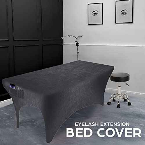 2 Pk of Velvet Stretchy Massage Bed Table Sheet Cover for Lash Bed or Massage Table with Pocket and Cut-Out for Leg RooM (Dark Gray Velvet)