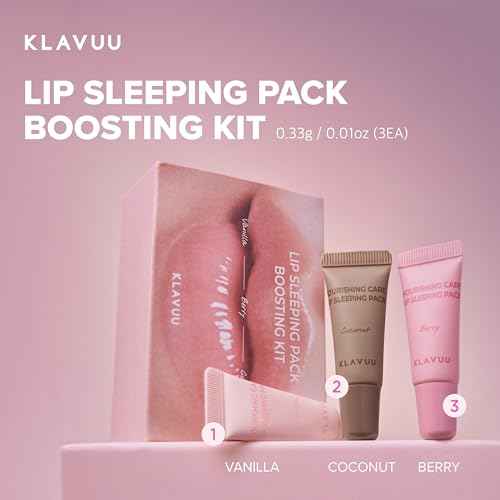 Klavuu Lip Mask Sleeping Pack Boostking Kit ? Overnight Deep Hydrating Korean Lip Balm Treatment for Very Dry, Chapped Lips | Lip Lightening & Plumping with Instant Hydration | Gentle Exfoliating
