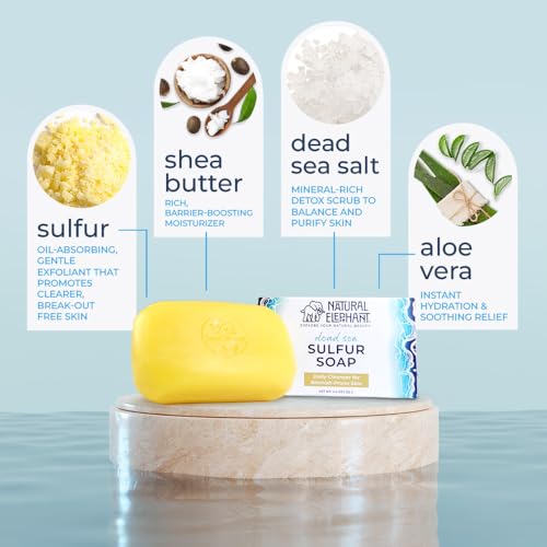 Natural Elephant Dead Sea Sulfur Soap 4.4 oz with Dead Sea Salt, Aloe Vera, Sulphur Face and Body Cleanser Bar for All Skin Types (2 Pack (2 4.4 Ounce Bars))
