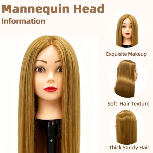 28" Light Auburn Mannequin Head with Synthetic Hair for Styling