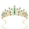 Gold Green Queen Crown Rhinestone Tiara for Women