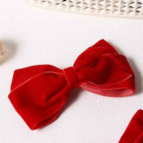 Red Velvet Ribbon Hair Bow Clips 4.5" Christmas Valentines New Year Gift Fall Alligator Barrettes Hair Pins Party Dress outfit Decor Accessory for Teen Toddler Girls Kids Women