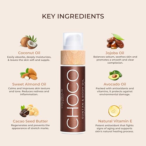 COCOSOLIS CHOCO Suntan & Body Oil - Organic Tanning Oil - Deep Chocolate Tan - Tanning Lotion Accelerator for Indoor and Outdoor Tanning Beds (3.71)