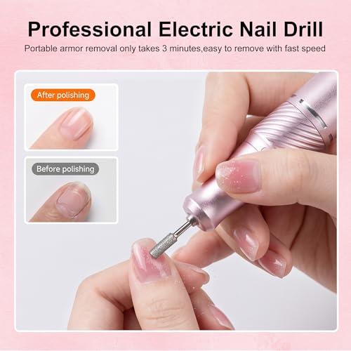 Professional Cordless Electric Nail Drill with Rechargeable Battery - Portable Manicure Kit for Acrylic & Gel Nails (Pink)