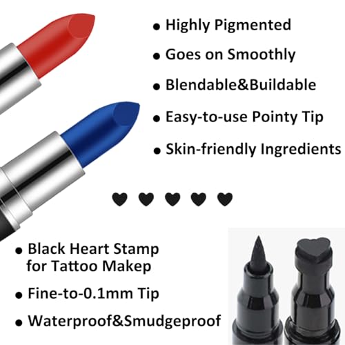 Mysense Halloween Costume Accessories for Adults Women Cosplay Makeup, Red and Blue Clip in Hair Extensions + Face Body Paint Stick + Black Liquid Eyeliner Stamp Makeup Kit