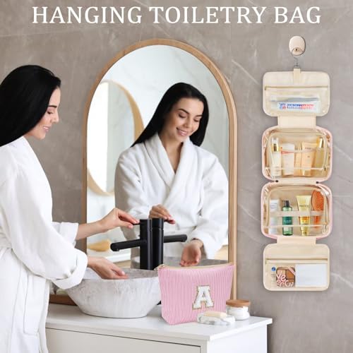 Hanging Toiletry Bag with Personalized Initial, Pink